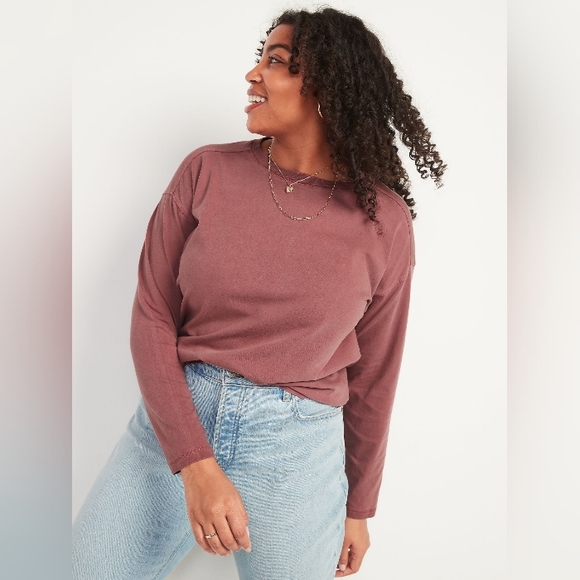 🆕️NWT Old Navy Long-Sleeve Vintage Loose T-Shirt for Women in 'Root Beer', XL - Picture 1 of 9